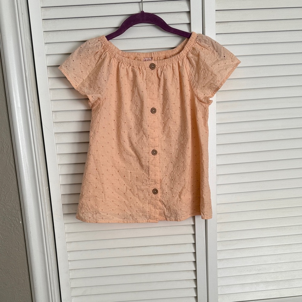 Peach Button-Front Kids Top
